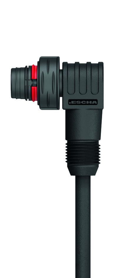 M12, Push-Pull inner locking, 公头, 弯型, 4针脚, 保护套管带螺纹压头, 铁路认证