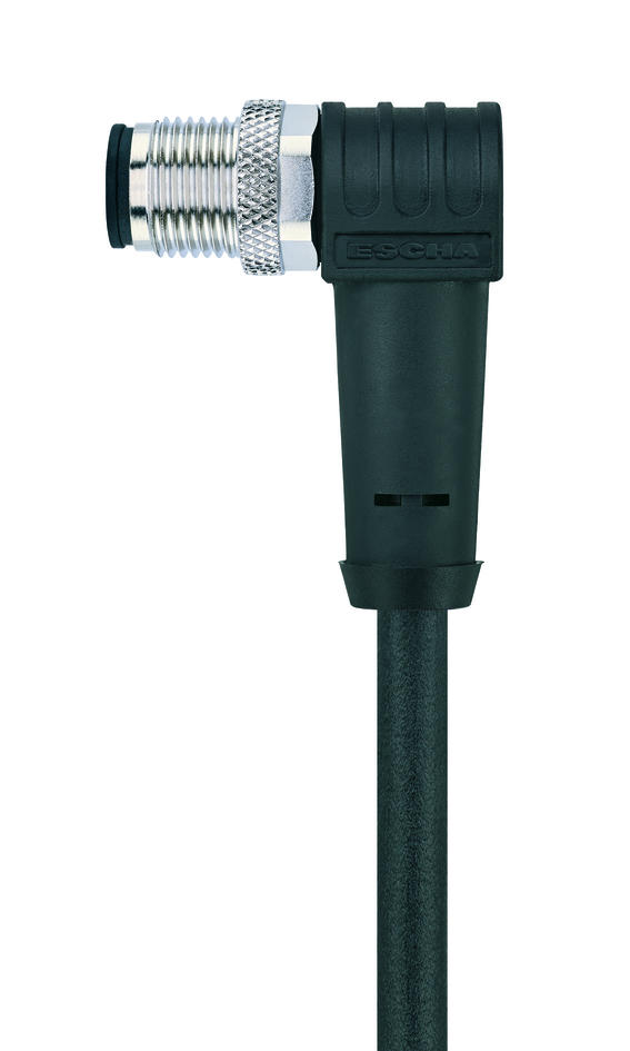 Valve connector, housing style A, 2+PE bridged, M12, male, angled, 5 poles, suppressor diode, sensor-/actuator cable