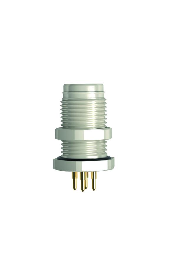 法兰, M12, Push-Pull outer locking, 公头, 直型, 4针脚, D-编码, 后面板安装, PC板-连接, 工业以太网