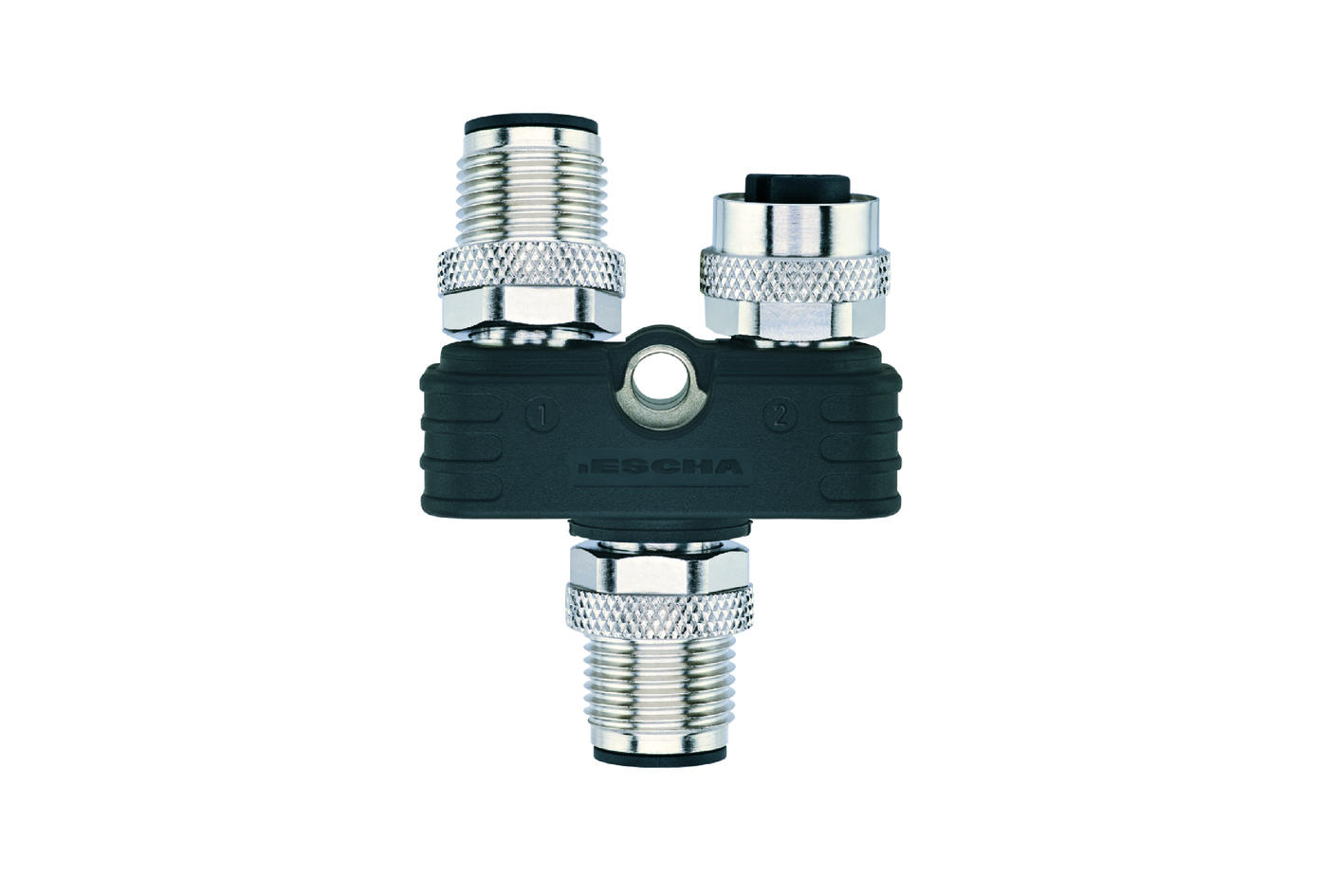 Y-splitter, M12, male, straight, 5 poles, M12, male, straight, 5 poles, M12, female, straight, 5 poles, shielded