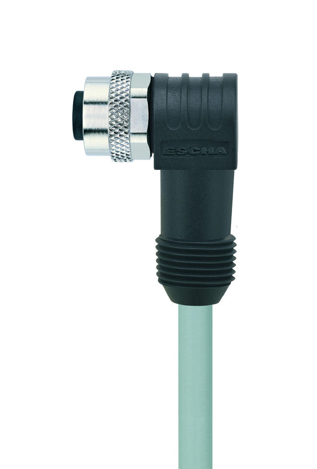 M12, female, angled, 4 poles, grip body with thread, sensor-/actuator cable