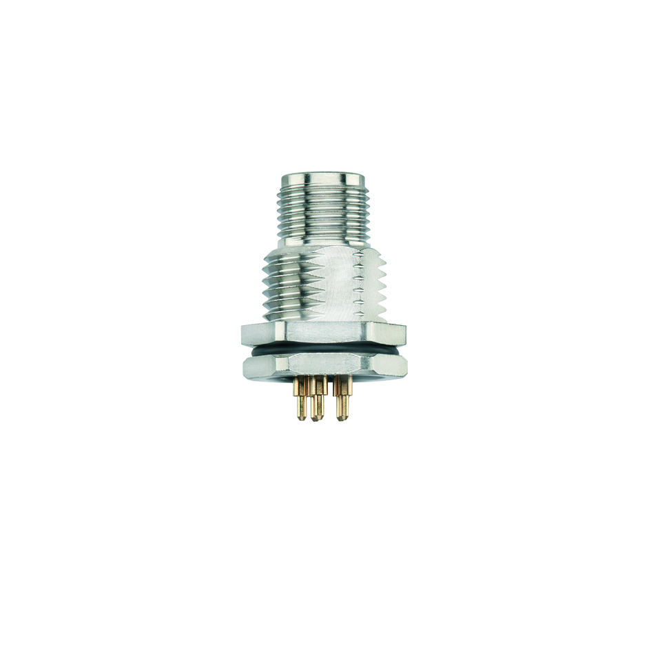 Receptacle, M12, male, straight, 4+PE, K-coded, back wall-mounting, print contact, POWER