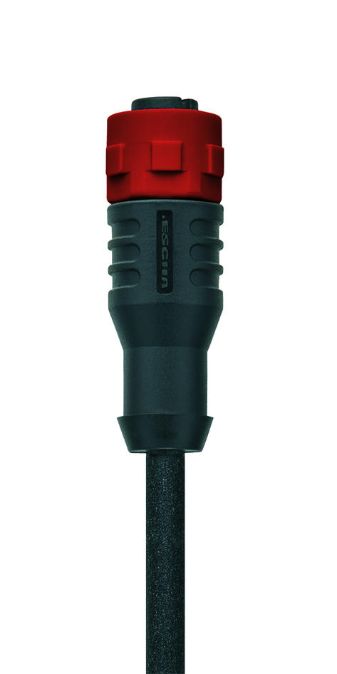 M12, female, straight, 4 poles, plastic coupling nut, red, sensor-/actuator cable