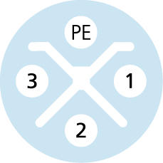M12, female, straight, 3+PE, S-coded, M12, male, angled, 3+PE, S-coded, POWER