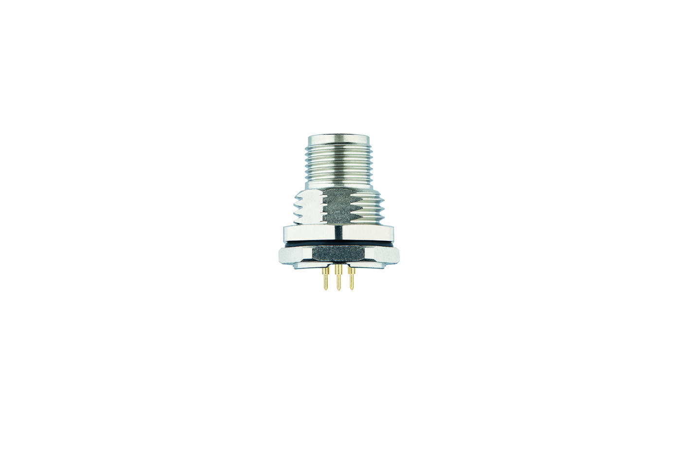 Receptacle, M12, male, straight, 4 poles, D-coded, back wall-mounting, print contact, Industrial Ethernet