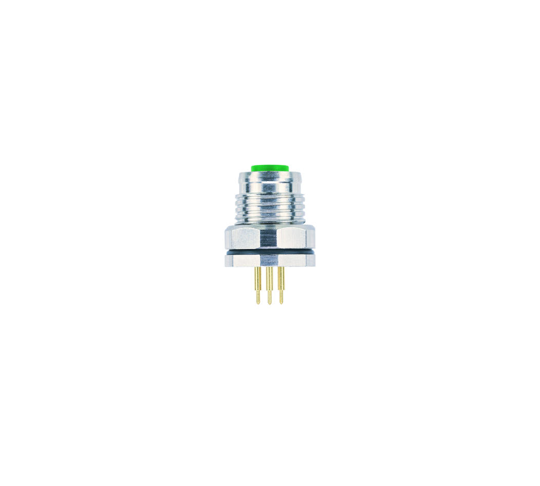 Receptacle, M12, female, straight, 4 poles, D-coded, back wall-mounting, print contact, Industrial Ethernet