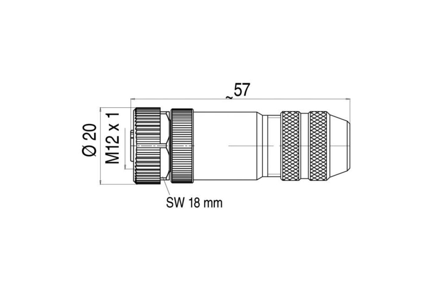 Field-wireable, M12, female, straight, 8 poles, screw-/clamp contact, shielded, 30V 2A