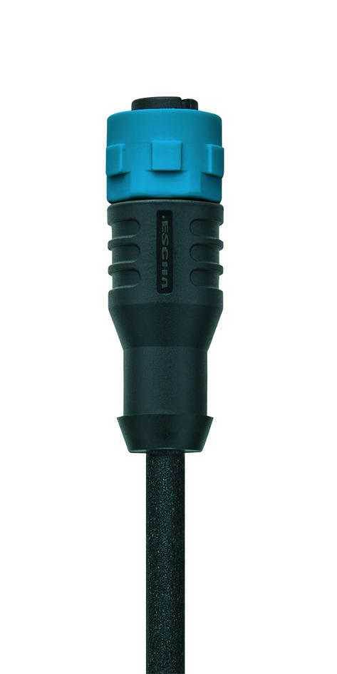 M12, female, straight, 4 poles, plastic coupling nut, blue, sensor-/actuator cable