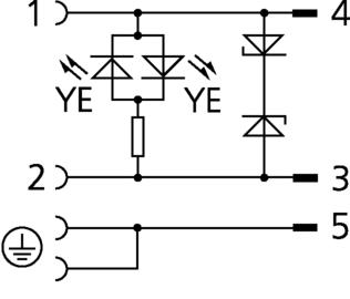 阀连接器, 防护类型 C, 2+PE 桥接, M12, 公头, 直型, 5针脚, 抑制二极管, 传感器/执行器电缆