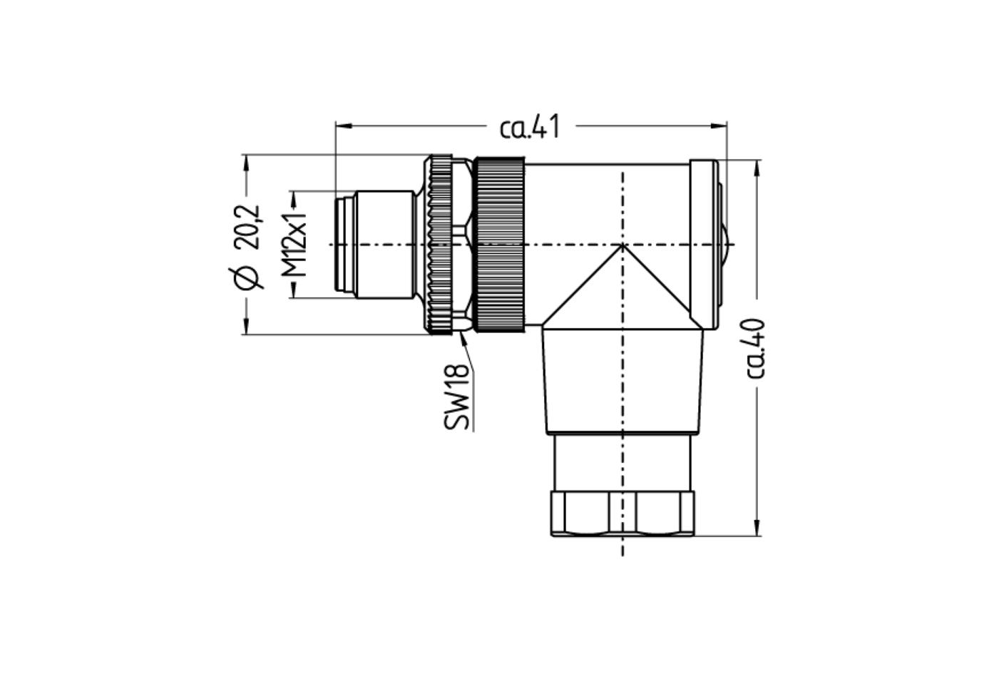 Field-wireable, M12, male, angled, 8 poles, screw-/clamp contact, 30V 2A