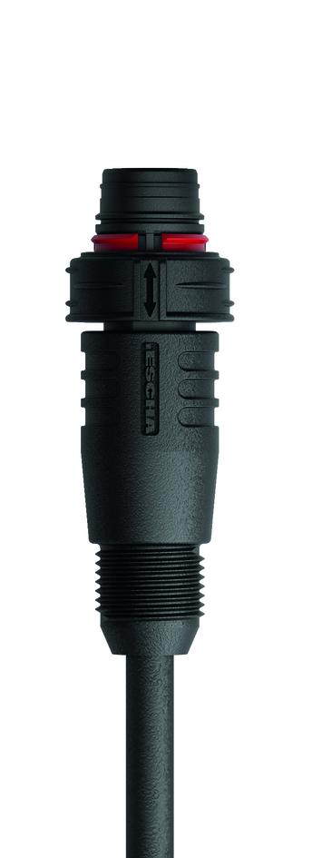 M12, Push-Pull inner locking, male, straight, 4 poles, grip body with thread, rail approved