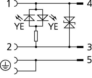 阀连接器, 防护类型 A, 2+PE 桥接, M12, 公头, 直型, 5针脚, 抑制二极管, 传感器/执行器电缆