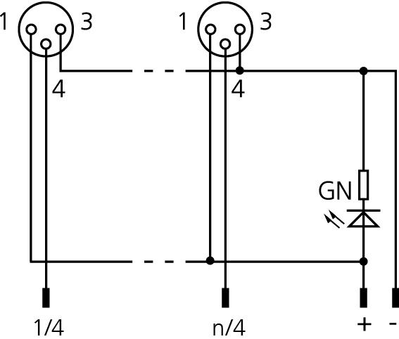 I/O-Modul passiv, 4 Ports, Topanschluss, Ø8mm snap, Buchse, 3-polig, M12, Stecker, 8-polig