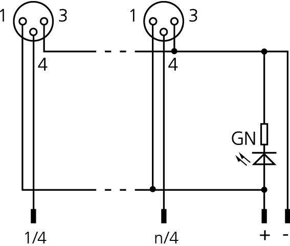 I/O-junctions passive, 10 ports, top contact, Ø8mm snap, female, 3 poles, M12, male, 12 poles