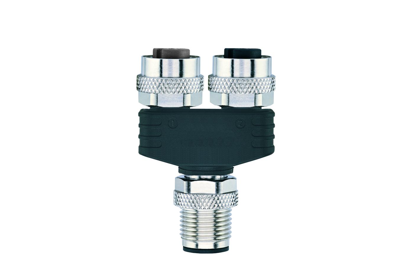 Y-splitter, M12, male, straight, 5 poles, M12, female, straight, 5 poles, M12, female, straight, 5 poles