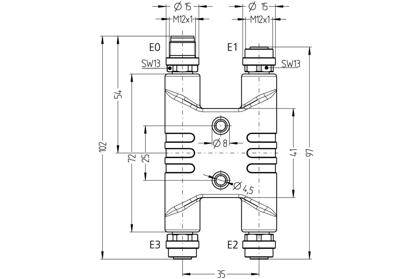 H-splitter, M12, male, straight, 3+PE, S-coded, M12, female, straight, 3+PE, S-coded, POWER