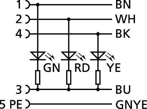 M12, female, angled, 4+PE, with LED, sensor-/actuator cable