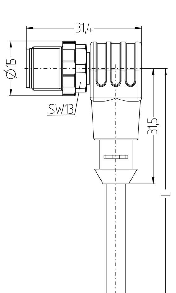 M12, Stecker, gewinkelt, 4-polig, Kunststoffüberwurf, grau, Sensor-/Aktorleitung
