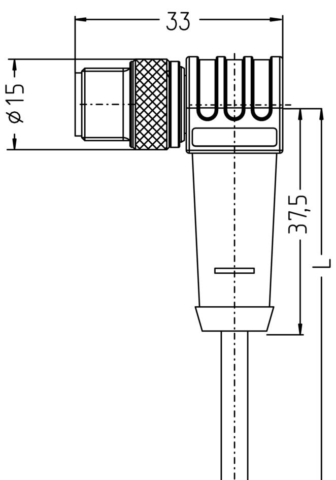 M12, 公头, 弯型, 3针脚, 传感器/执行器电缆 高温