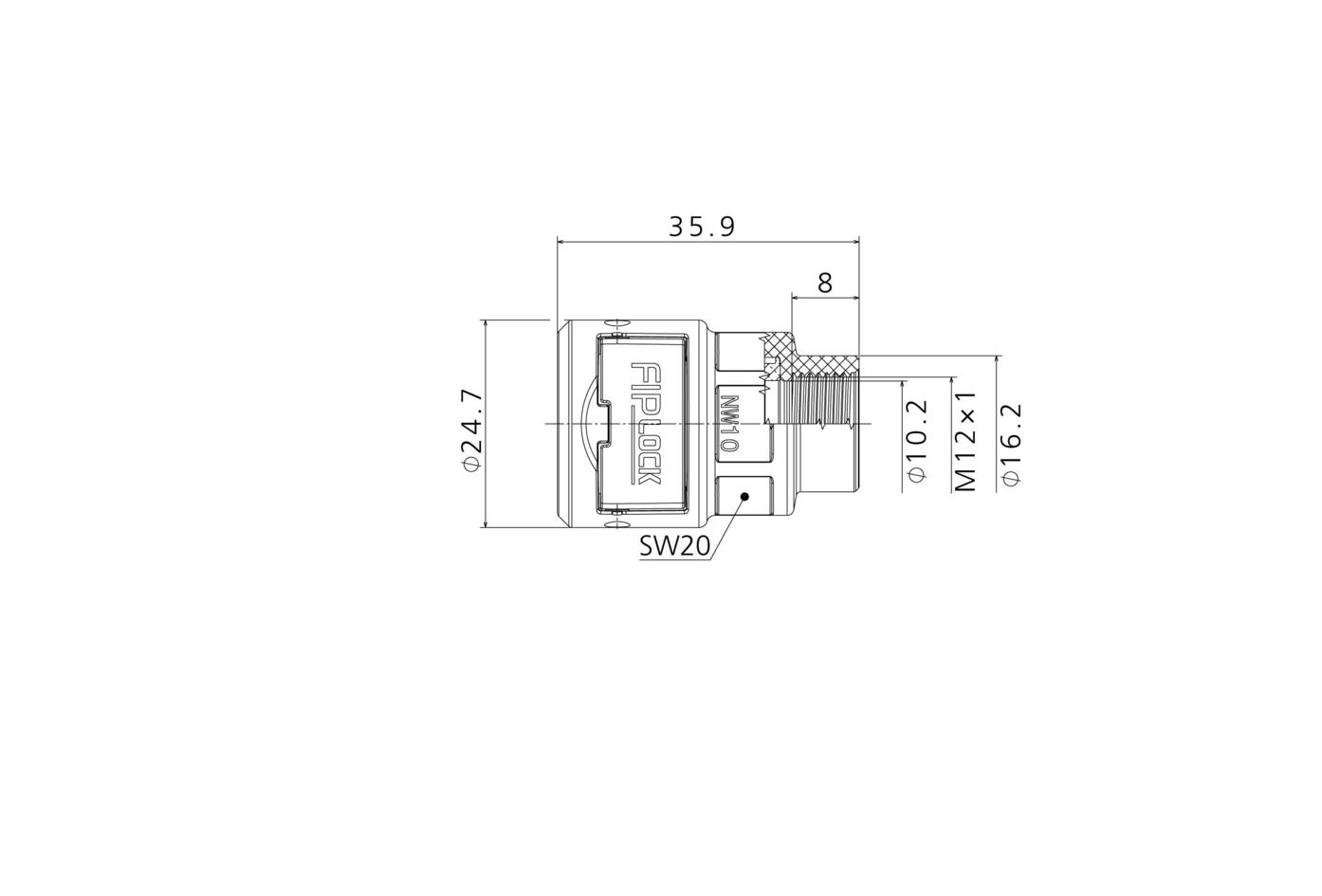 转接器 组件, M12x1, 黑, 铁路认证