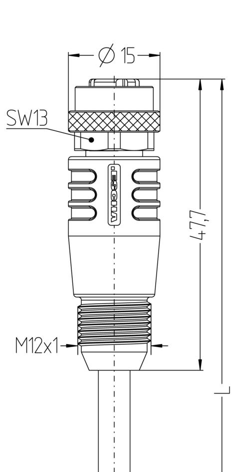 M12, Buchse, gerade, 4-polig, D-codiert, mit Gewindegriffkörper, geschirmt, rail approved