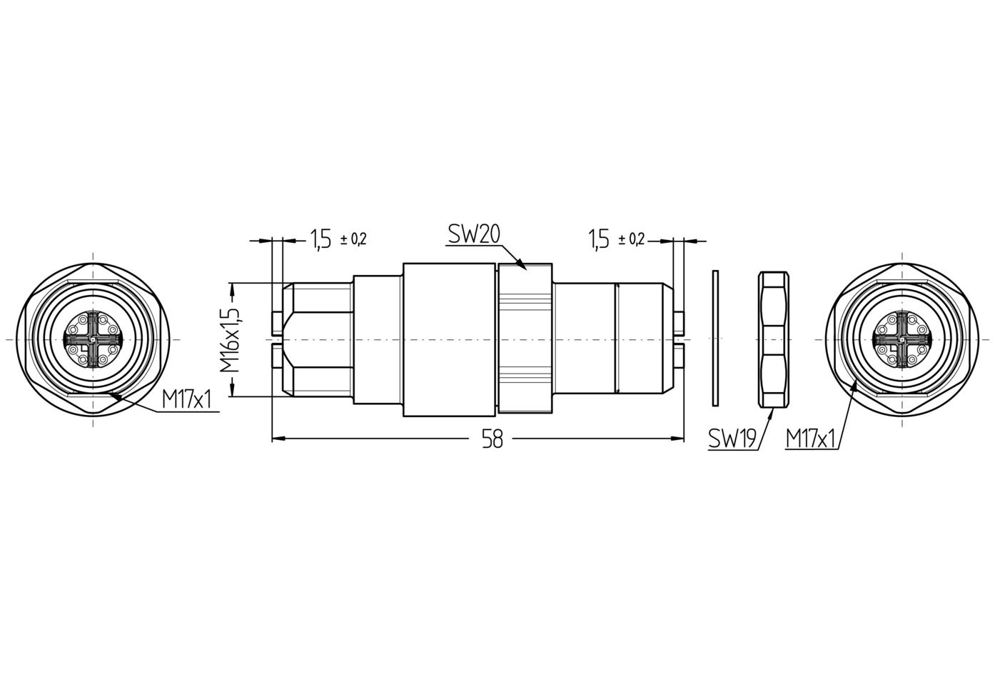 Adapter, M12, Buchse, gerade, 8-polig, X-codiert, M12, Buchse, gerade, 8-polig, X-codiert, geschirmt, Industrial Ethernet