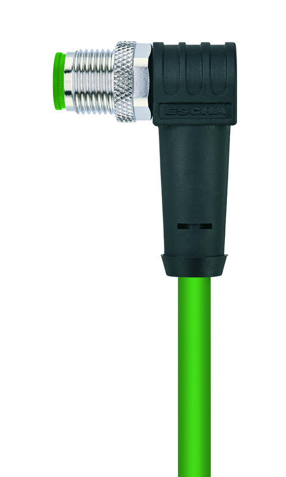 M12, male, angled, 4 poles, D-coded, M12, male, angled, 4 poles, D-coded, shielded, Industrial Ethernet 100 MBit/s