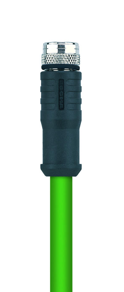 M8, female, straight, 4 poles, M12, male, angled, 4 poles, D-coded, shielded, Industrial Ethernet 100 MBit/s