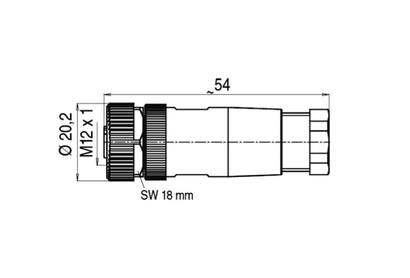 现场接线, M12, 母头, 直型, 8针脚, 螺丝夹紧连接, 30V 2A