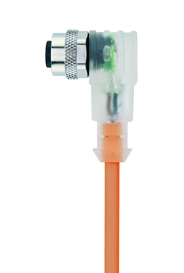 M12, female, angled, 3 poles, M12, male, straight, 3 poles, with LED, sensor-/actuator cable