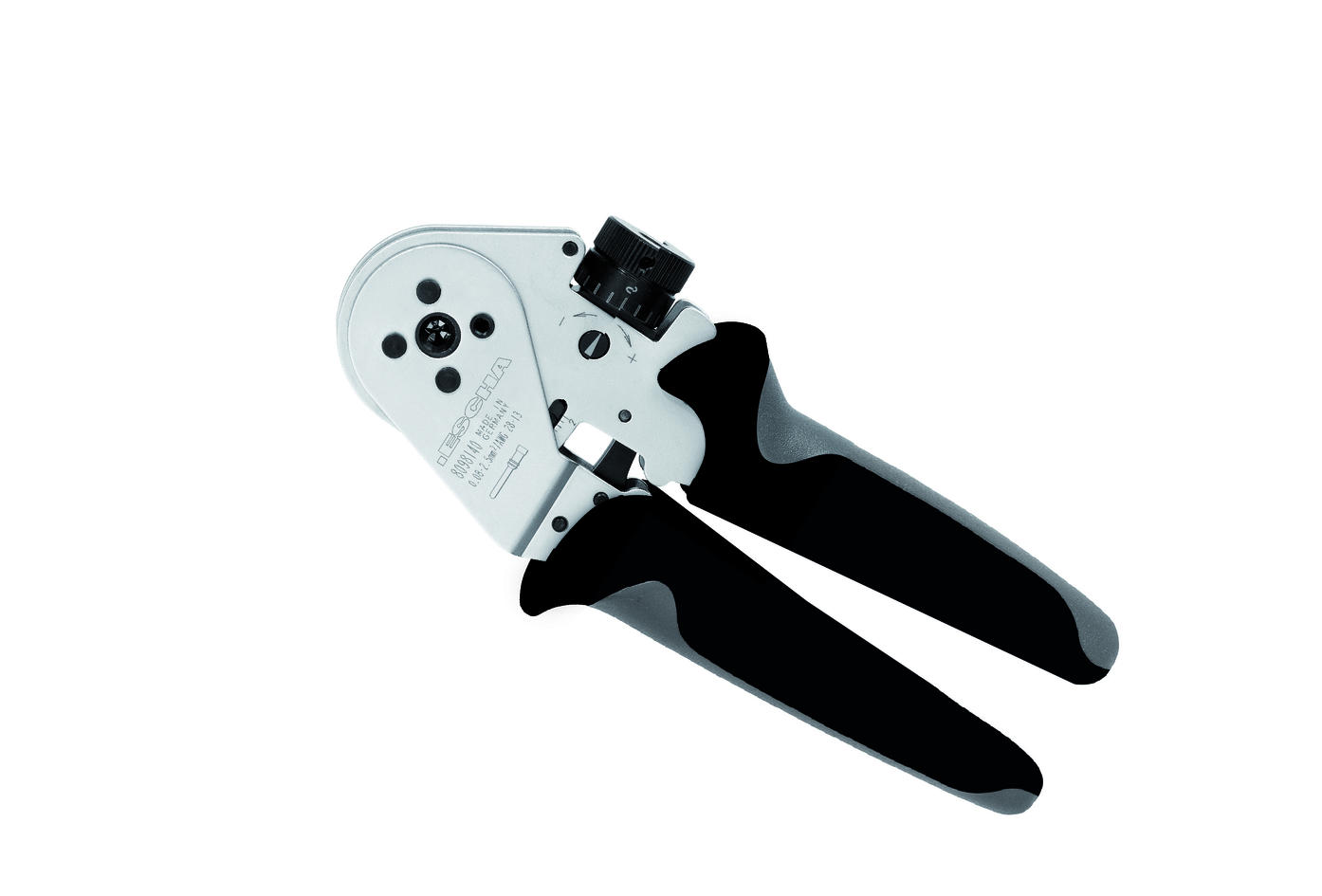 Four-indent crimping tool analog, for contacts in field-wireable connectors