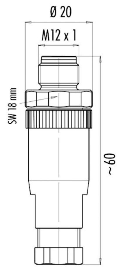 Konfektionierbar, M12, Stecker, gerade, 5-polig, Schraub-/Klemmanschluss, Edelstahl, 60V 4A