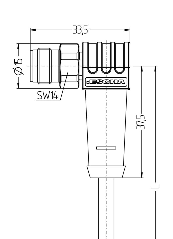 M12, 公头, 弯型, 4针脚, D-编码, 不锈钢, 屏蔽, 工业以太网 100 MBit/s