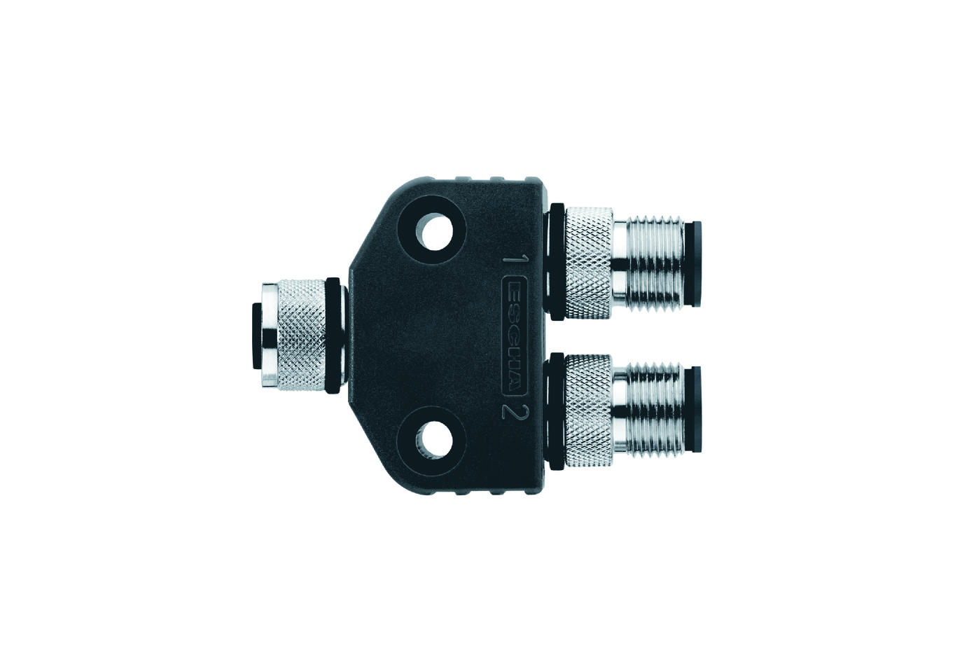 Y-splitter, M12, female, straight, 4 poles, M12, male, straight, 3 poles, M12, male, straight, 3 poles