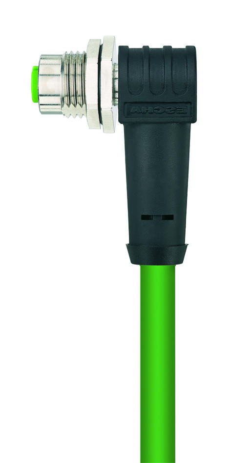 Flansch Verbindungsleitung, M12, Buchse, gewinkelt, 4-polig, D-codiert, RJ45, Stecker, gerade, 8-polig, geschirmt, Industrial Ethernet
