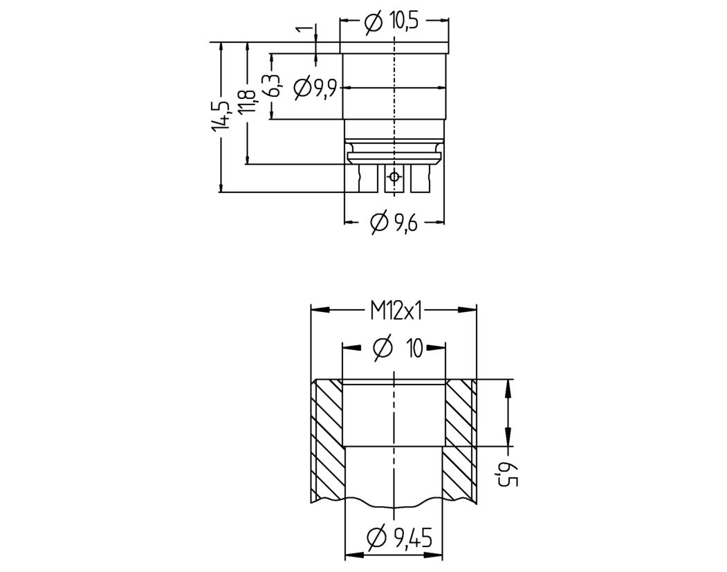 Einbaustecker, M12, Stecker, gerade, 4+PE, Lötanschluss