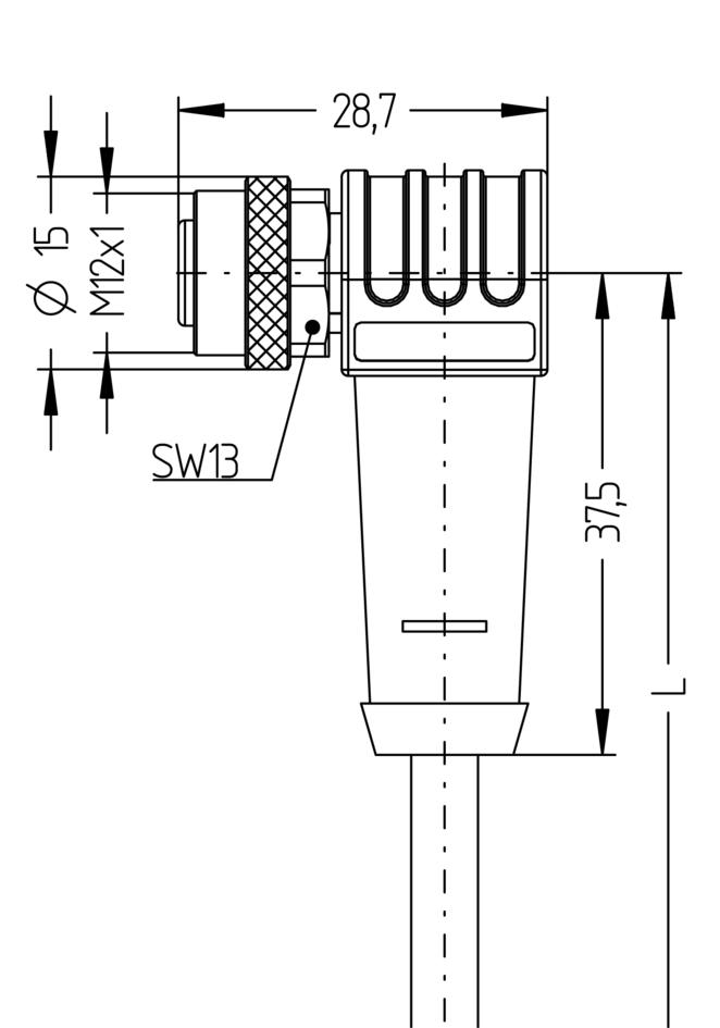 M12, female, angled, 4 poles, B-coded, M12, male, straight, 4 poles, B-coded, shielded, Profibus
