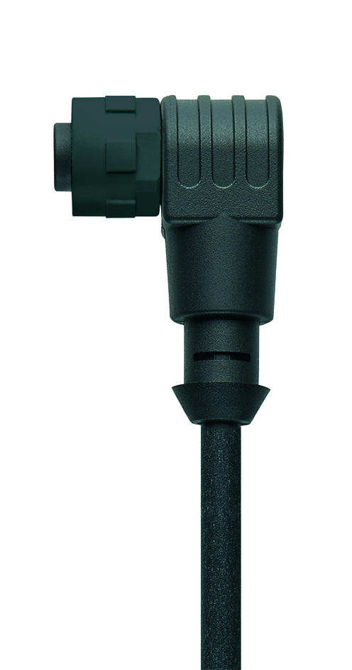M12, female, angled, 4 poles, plastic coupling nut, black, sensor-/actuator cable