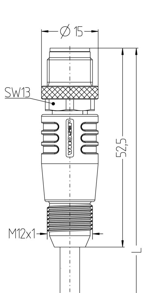 M12, 公头, 直型, 4针脚, 保护套管带螺纹压头, 屏蔽, 铁路认证