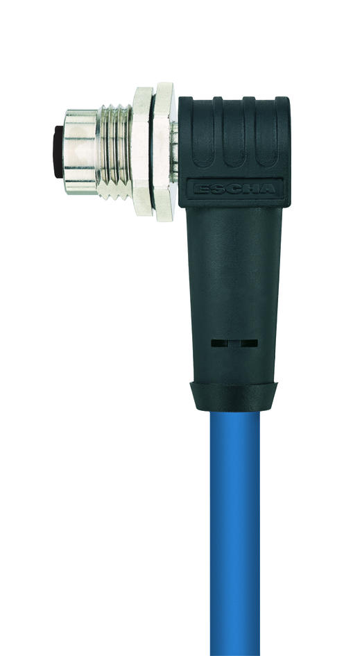 Receptacle Double-ended cordset, M12, female, angled, 4 poles, D-coded, M12, male, straight, 4 poles, D-coded, shielded, rail approved