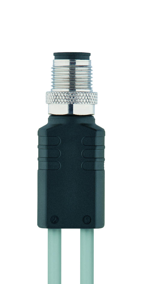 Y-splitter, M12, male, straight, 4 poles, with cable outlet, M12, female, angled, 3 poles, M12, female, angled, 3 poles