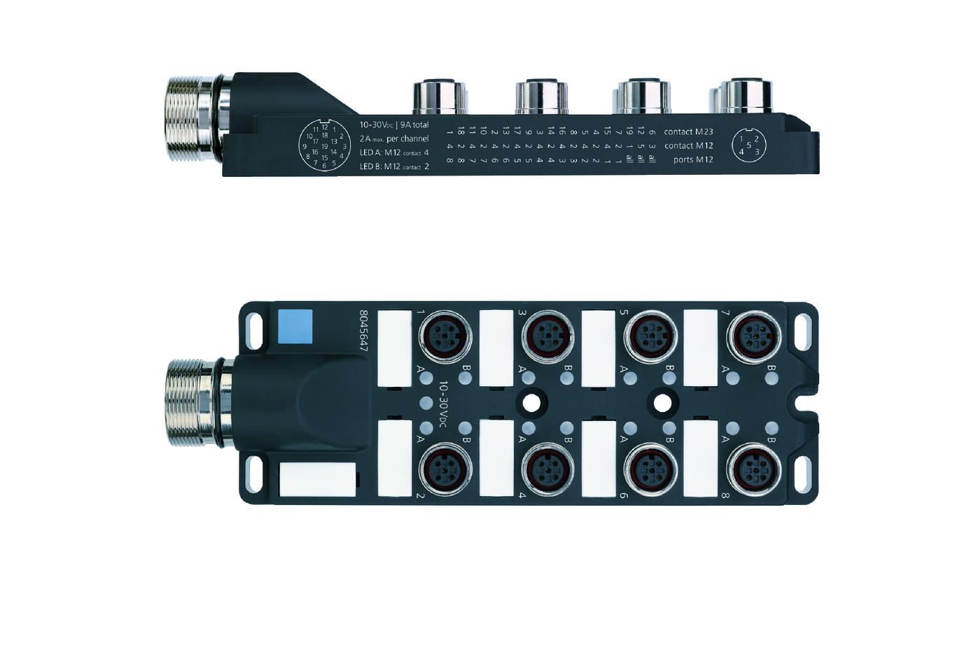 I/O-分线盒 被动, 8 ports, 前端连接, M12, 母头, 4+PE, M23, 公头, 19针脚