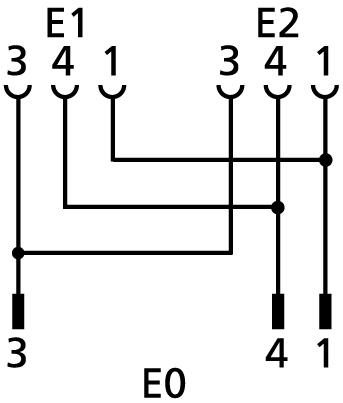 Y-splitter, M8, male, straight, 3 poles, M8, female, straight, 3 poles, M8, female, straight, 3 poles