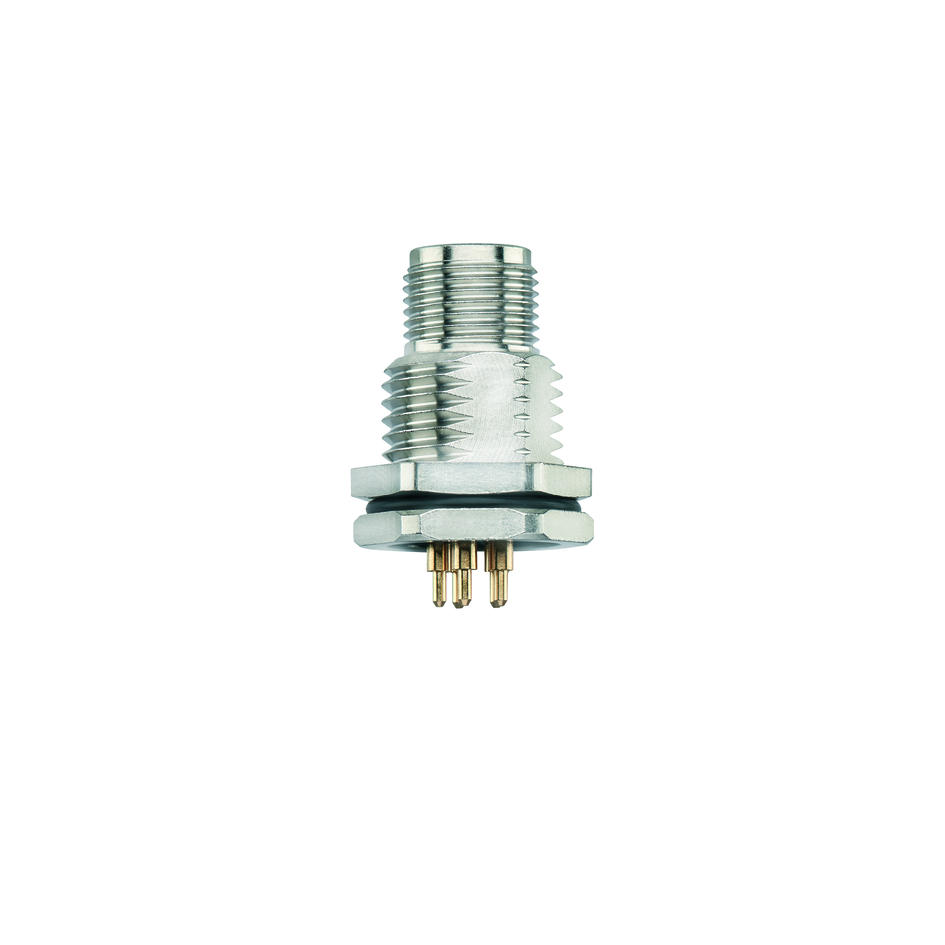 Flansch, M12, Stecker, gerade, 4+FE, L-codiert, Hinterwandmontage, Printanschluss, POWER