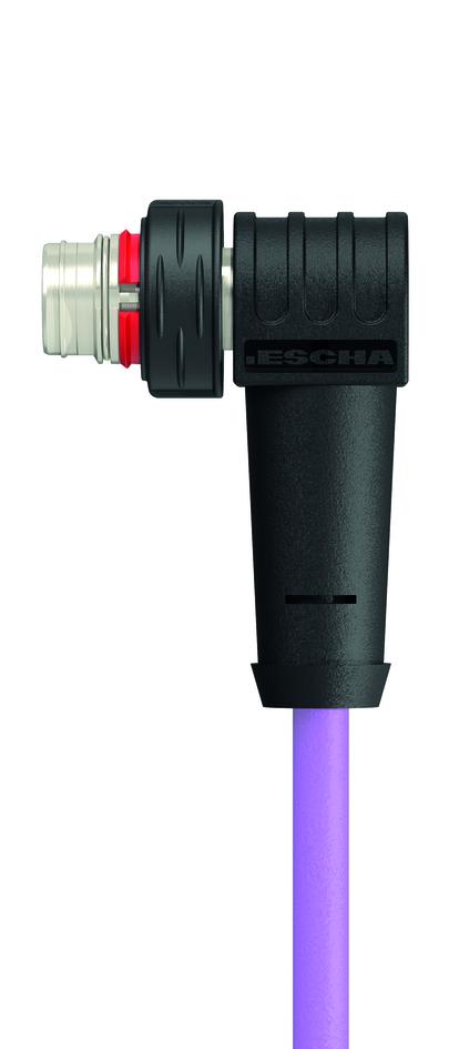 M12, Push-Pull inner locking, 公头, 弯型, 8针脚, X-编码, 屏蔽, 铁路认证