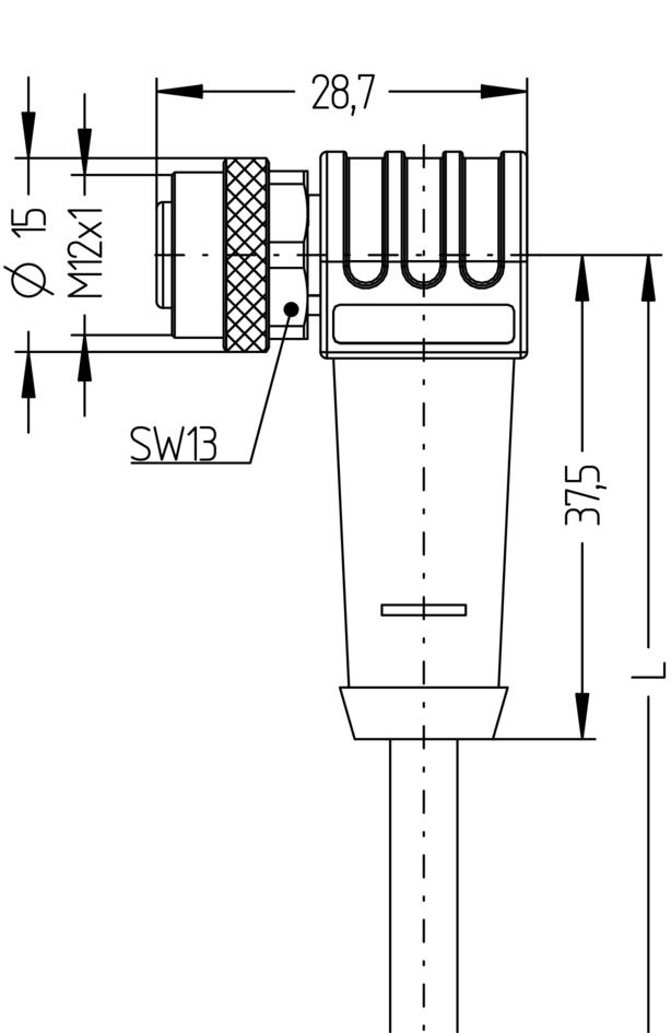 M12, female, angled, 4 poles, shielded, rail approved