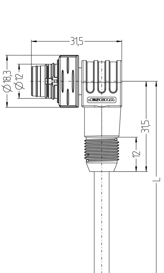 M12, Push-Pull inner locking, 公头, 弯型, 8针脚, 保护套管带螺纹压头, 铁路认证