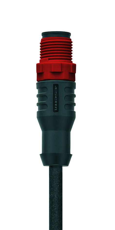 M12, Stecker, gerade, 4-polig, Kunststoffüberwurf, rot, Sensor-/Aktorleitung