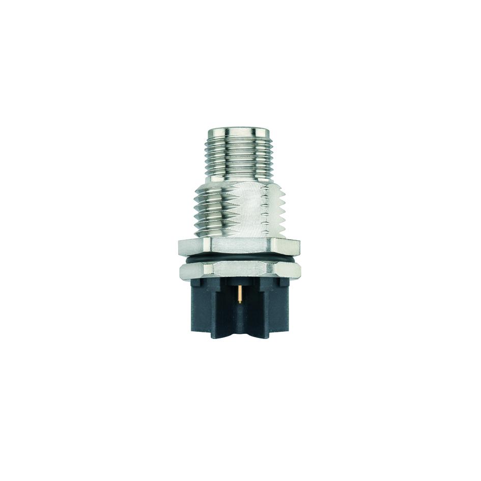 Receptacle, M12, male, straight, 4+PE, K-coded, back wall-mounting, with insulating cross, print contact, POWER