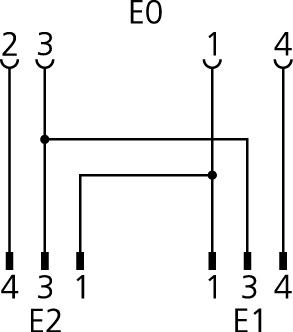 Y-Verteiler, M12, Buchse, gerade, 4-polig, mit Kabelabgang, M12, Stecker, gerade, 3-polig, M12, Stecker, gerade, 3-polig